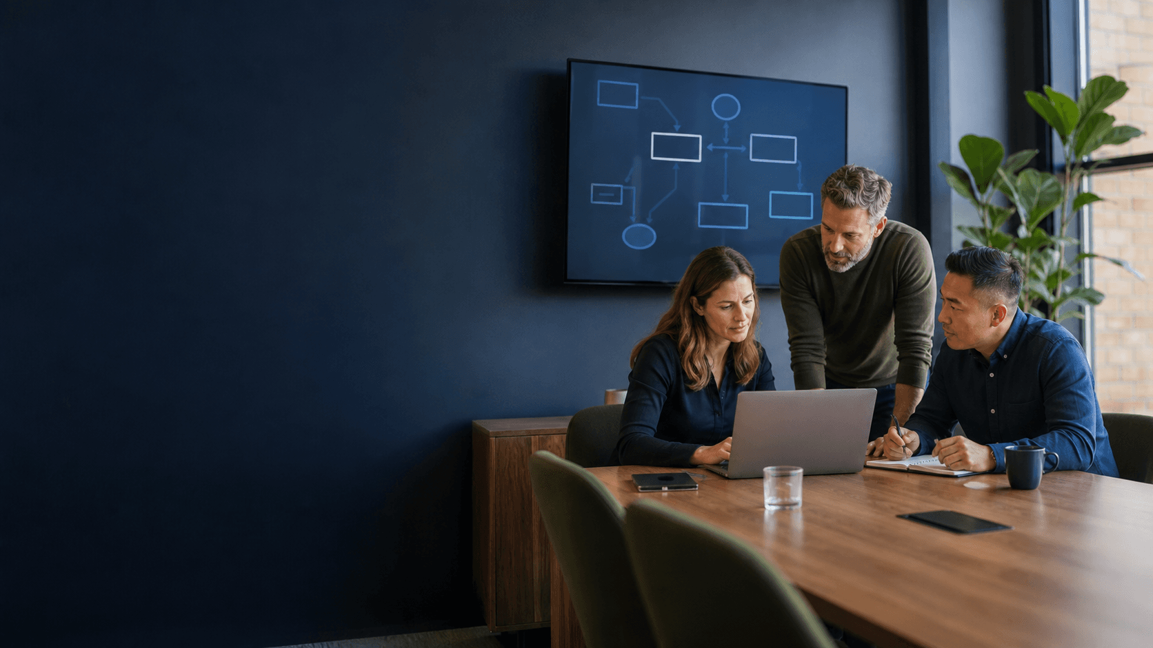 Small business leadership team working through an AI-enabled workflow